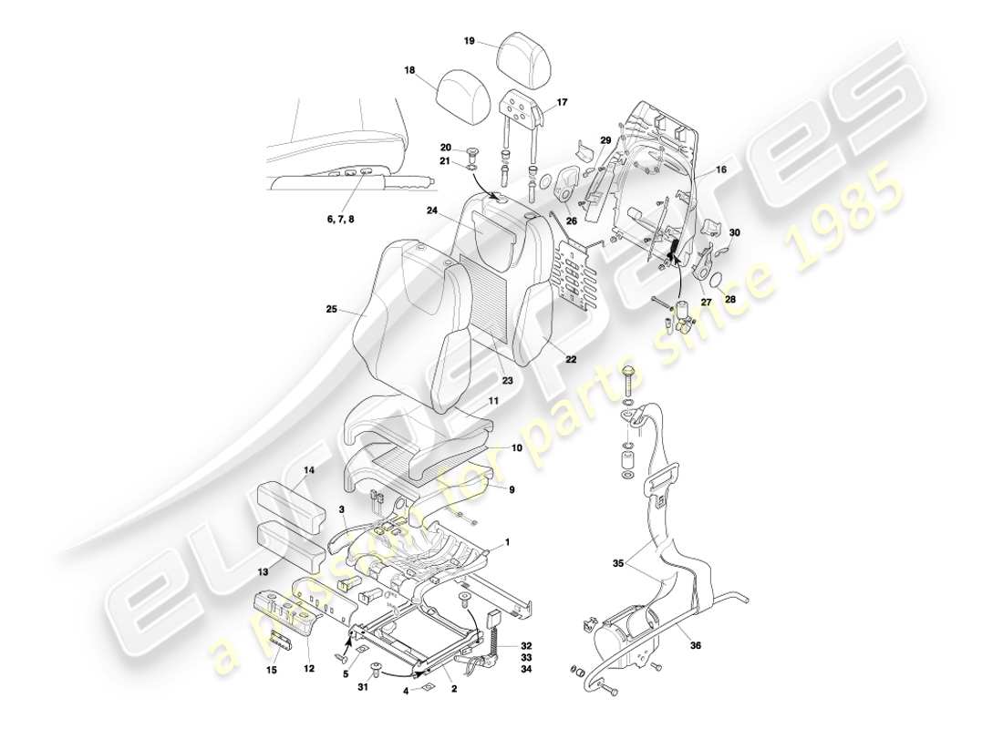aston martin db7 vantage (1999) front seats & belts part diagram