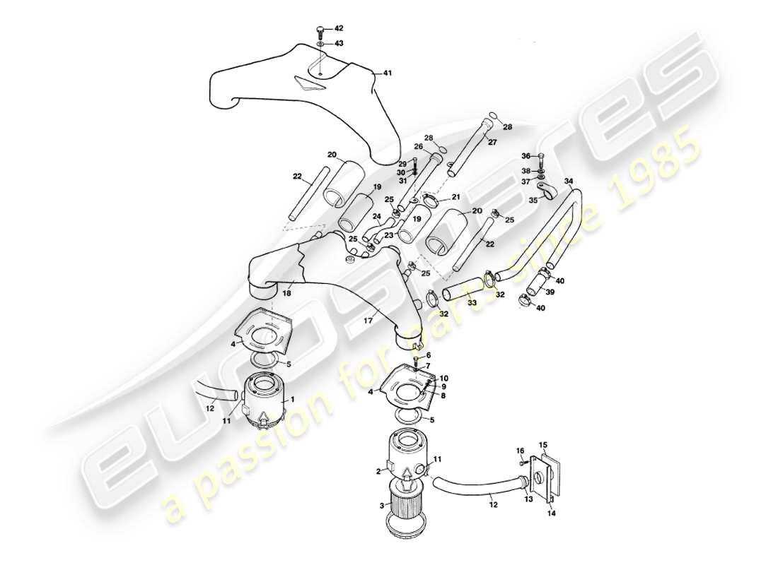 aston martin v8 volante (1998) air filters part diagram