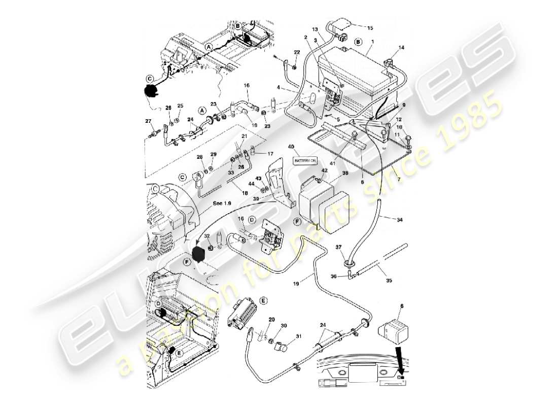aston martin vanquish (2003) battery & cables parts diagram