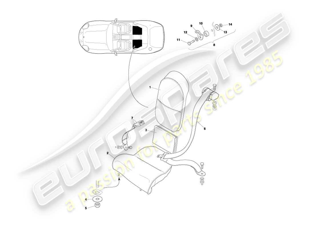 aston martin db7 vantage (2001) rear seats & belts part diagram