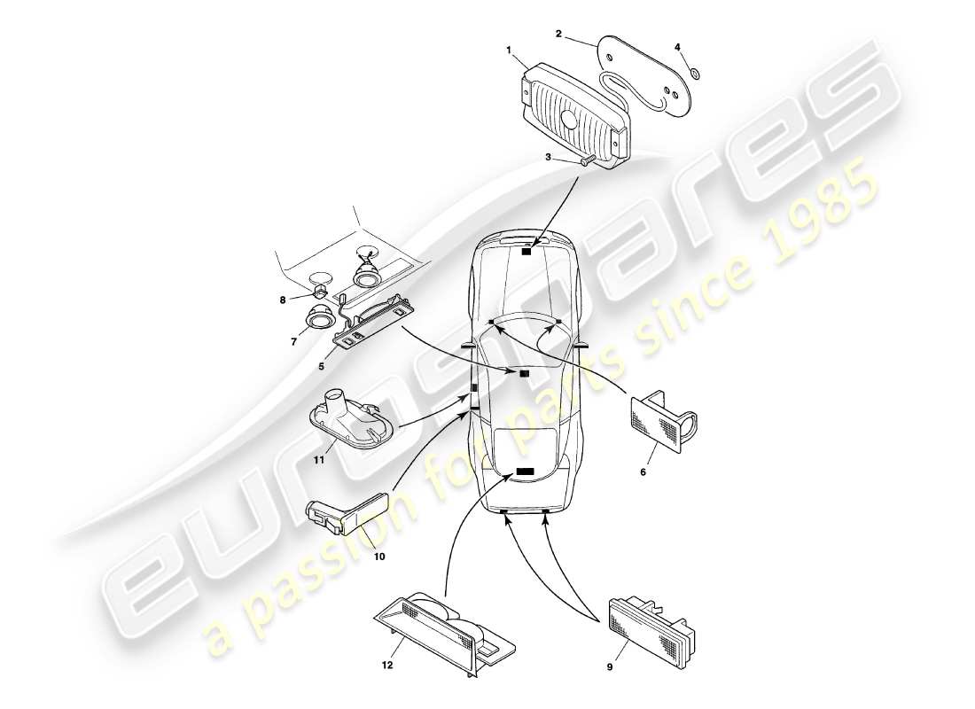 aston martin v8 coupe (2000) interior lamps part diagram