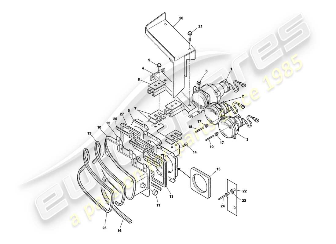 aston martin v8 volante (1998) headlamps part diagram