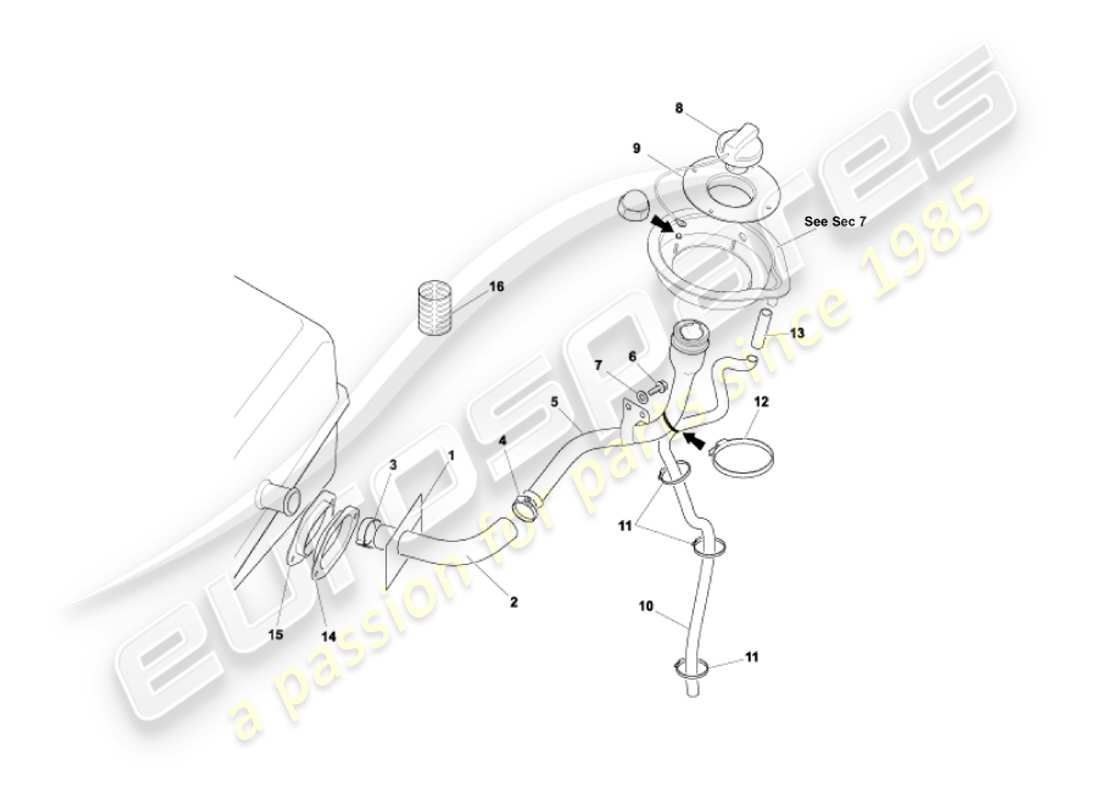 aston martin vanquish (2003) fuel filler pipe parts diagram