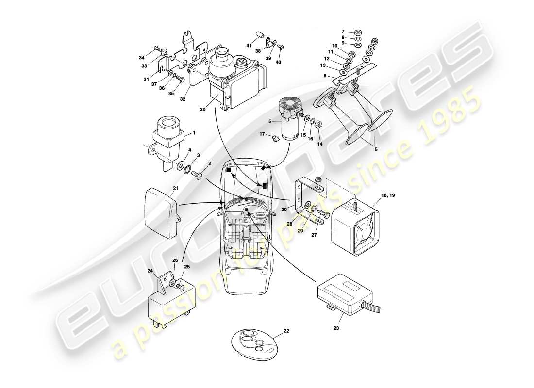 aston martin v8 coupe (2000) underbonnet components, vin v79092 on part diagram