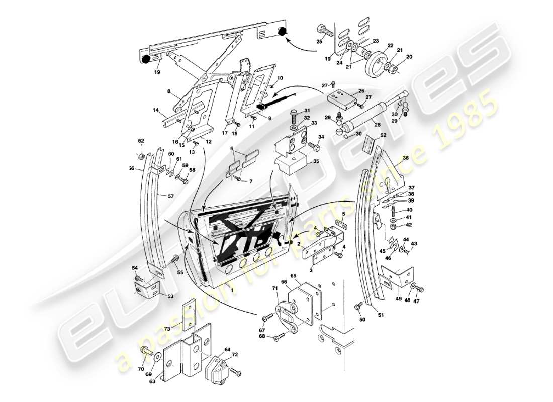 aston martin v8 volante (1997) doors parts diagram