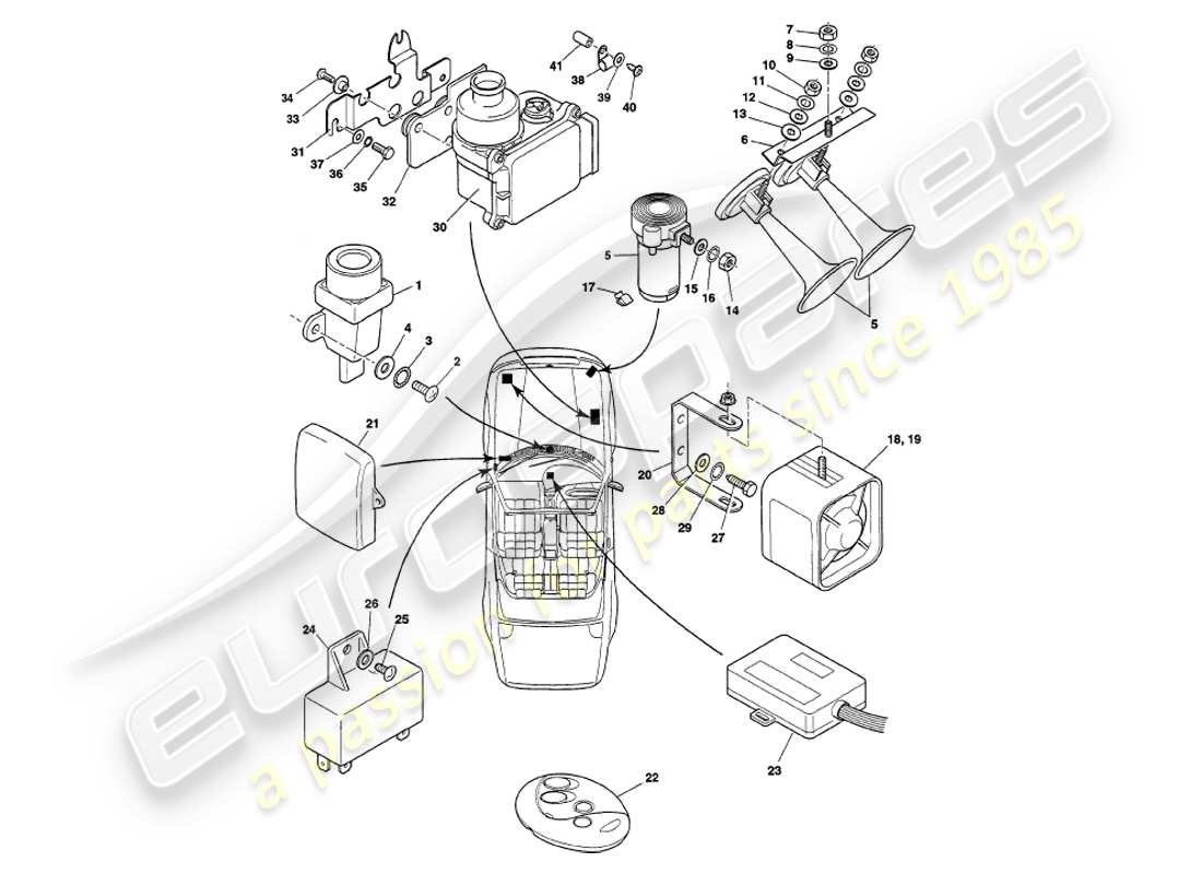 aston martin v8 volante (1997) underbonnet components, vin 89027 on parts diagram