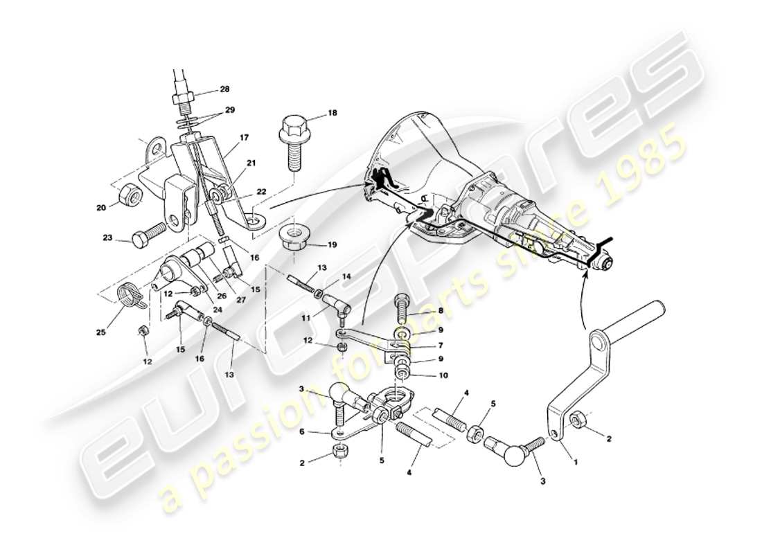 aston martin v8 volante (1997) gearbox linkage parts diagram