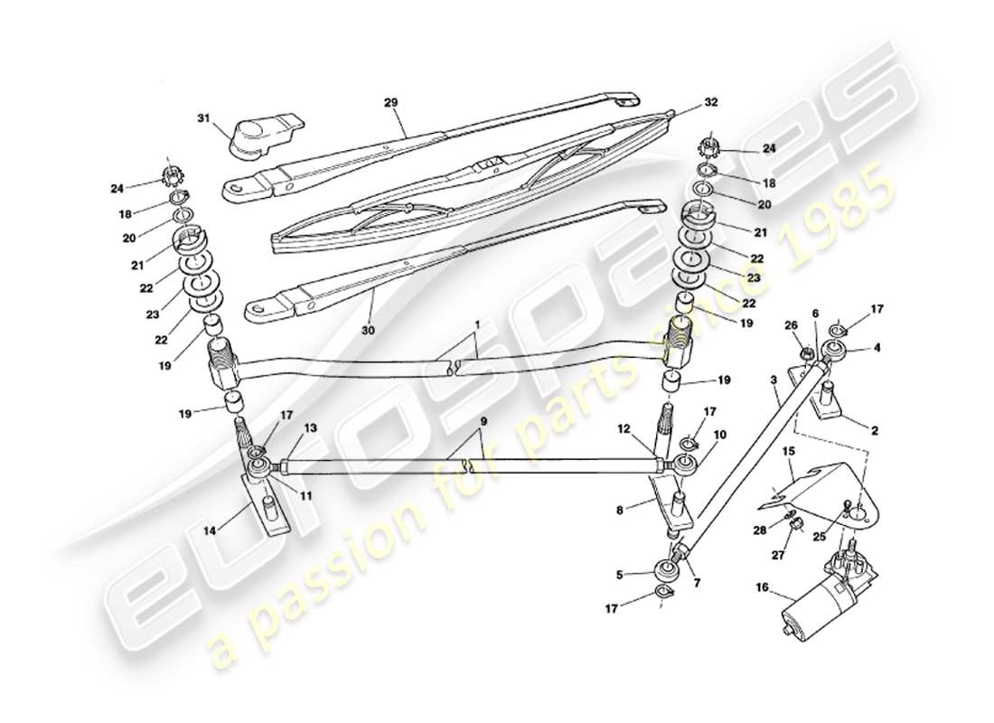 aston martin v8 volante (2000) windscreen wipers part diagram