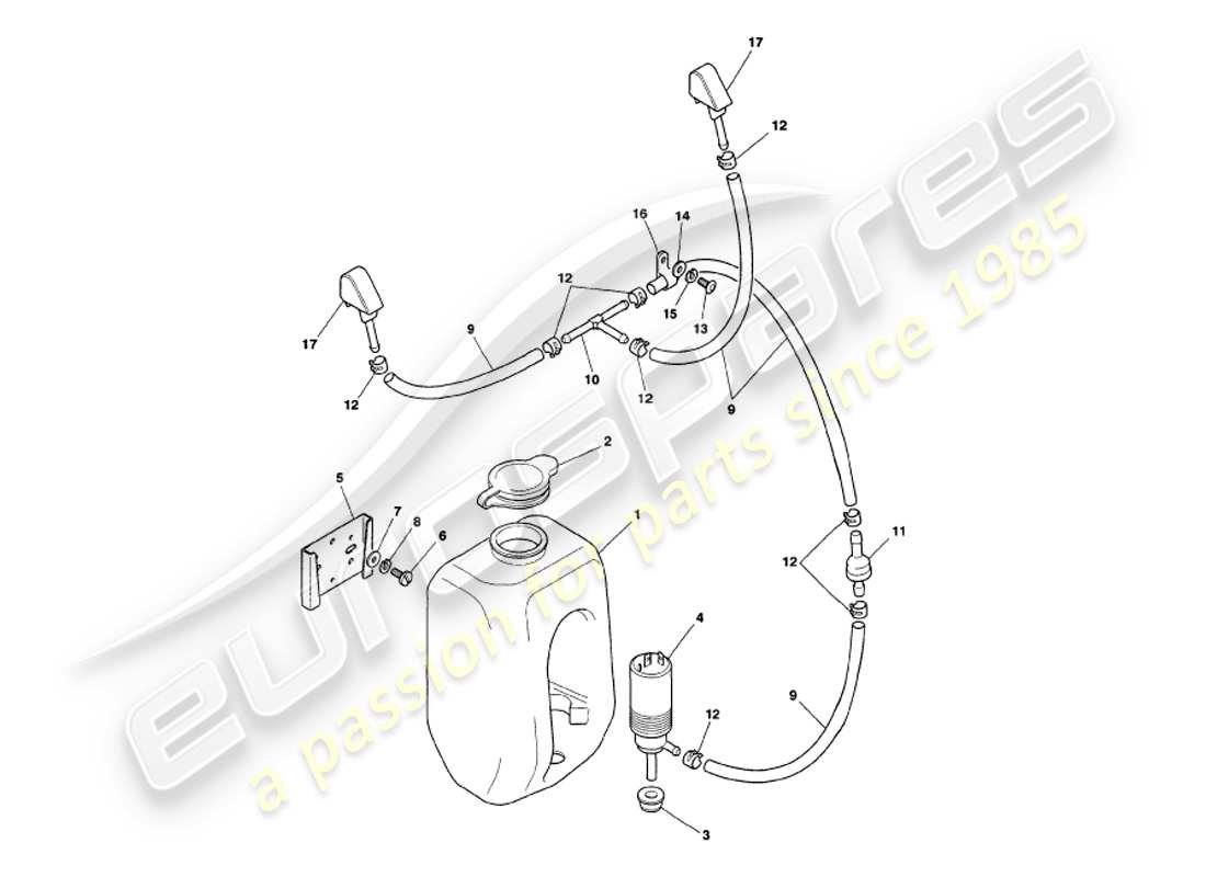 aston martin v8 volante (2000) windscreen washers part diagram