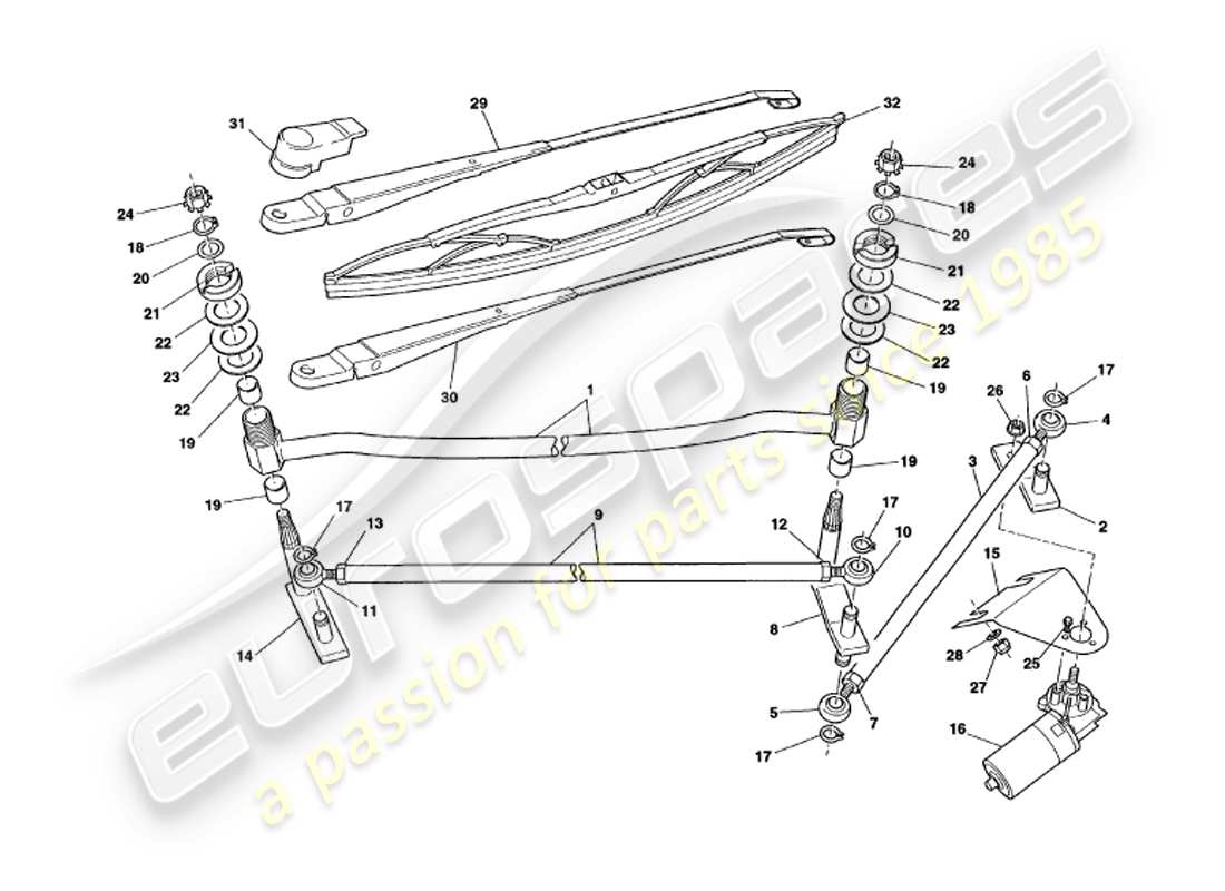 aston martin v8 volante (1999) windscreen wipers part diagram