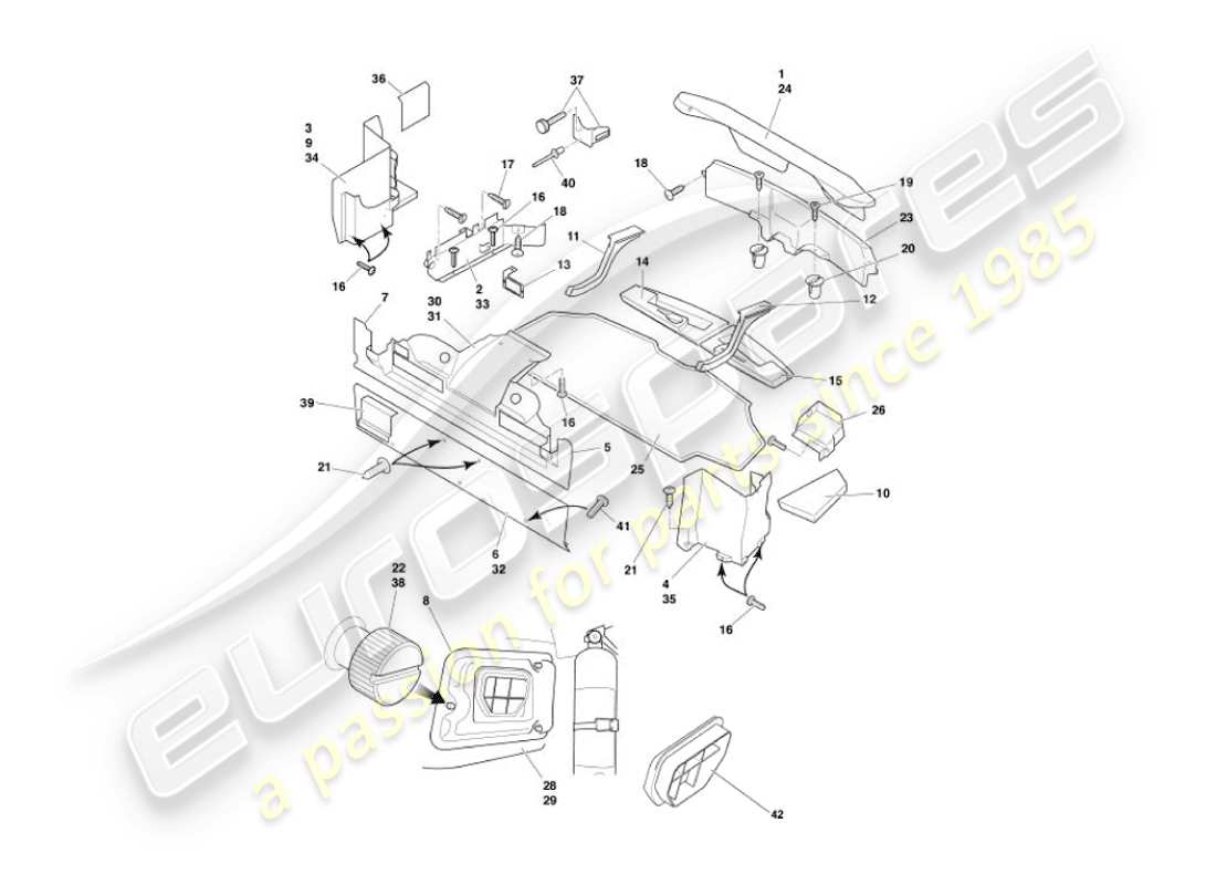 aston martin vanquish (2004) trunk casing & mats part diagram