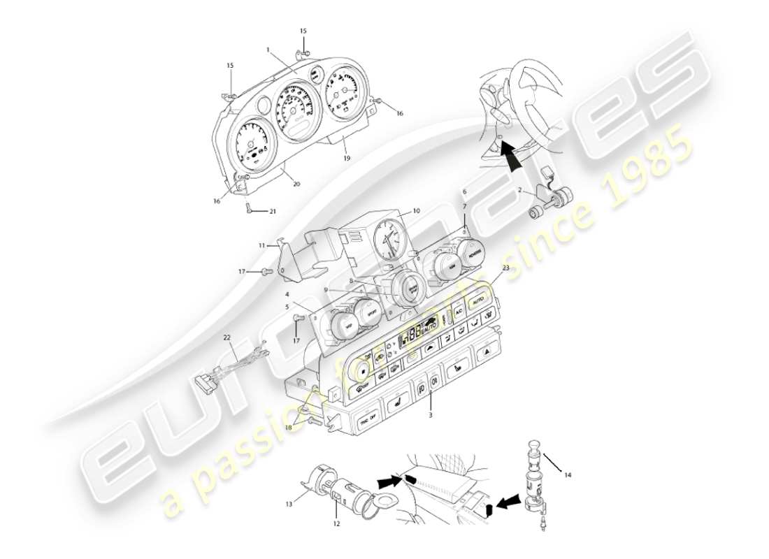 aston martin vanquish (2003) instruments & controls parts diagram