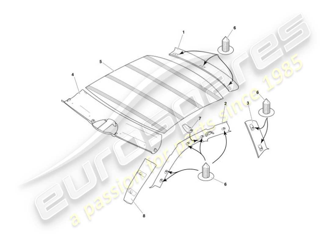 aston martin vanquish (2007) upper trim & roof lining part diagram