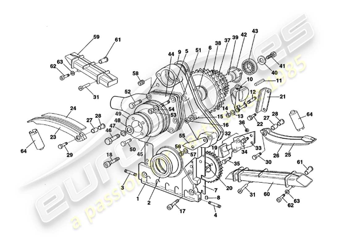 aston martin v8 volante (2000) timing case, water pump & sprockets part diagram