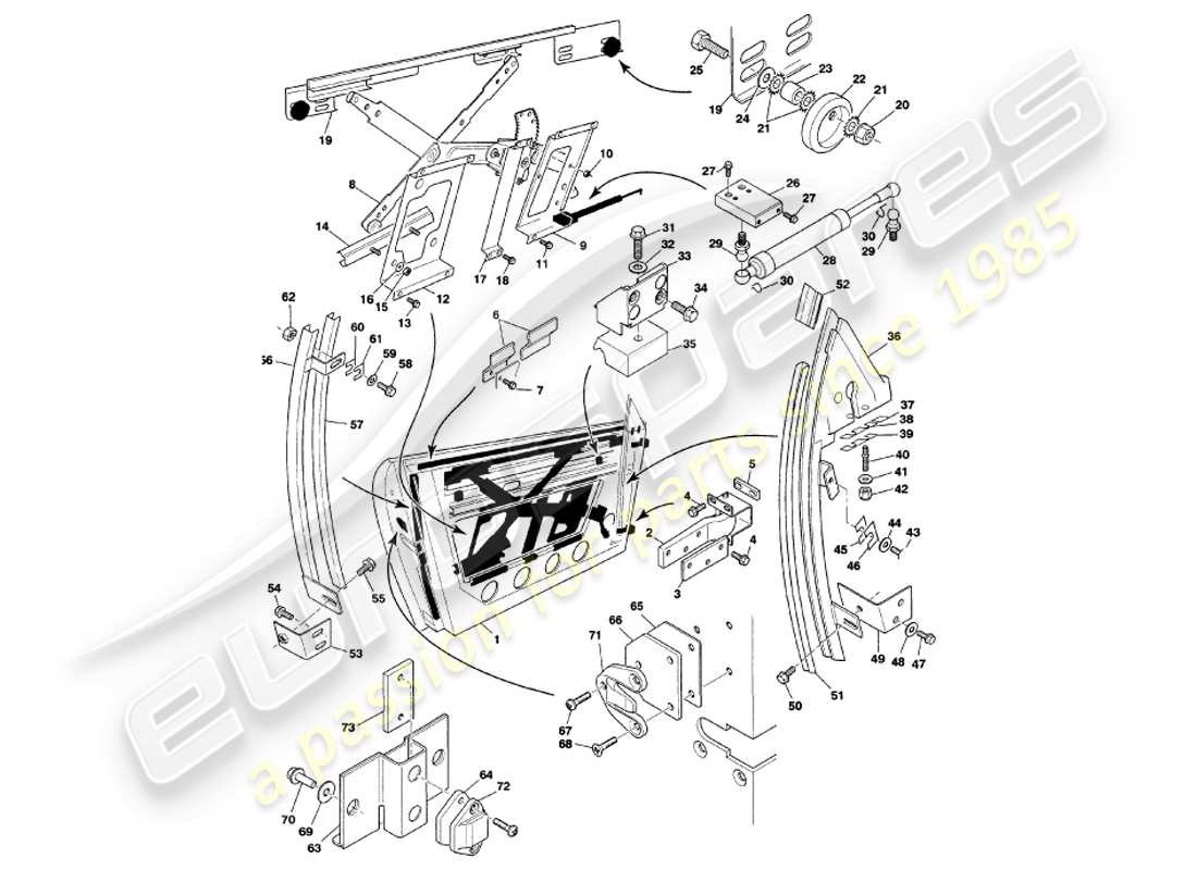 aston martin v8 volante (1999) doors part diagram