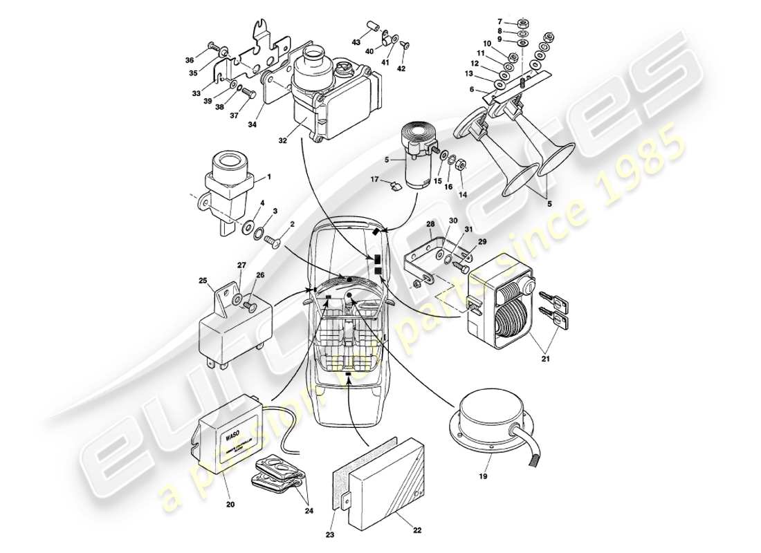 aston martin v8 volante (2000) underbonnet components, to vin 89026 part diagram