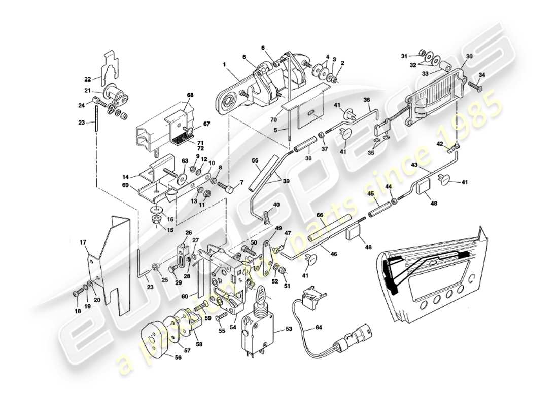 aston martin v8 volante (1999) door latch mechanism part diagram