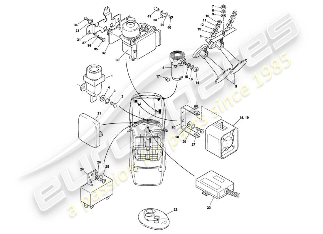 aston martin v8 volante (2000) underbonnet components, vin 89027 on part diagram
