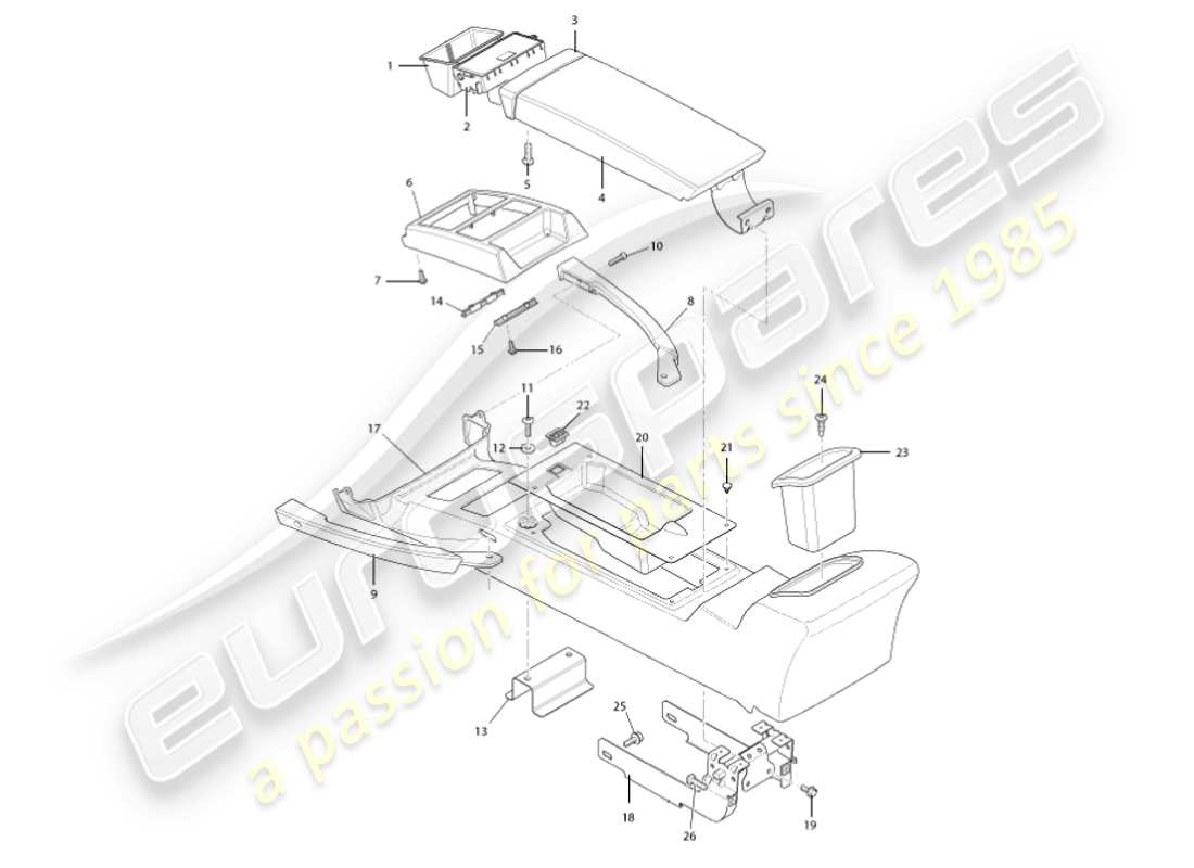 aston martin vanquish (2002) centre console & trim, to vin 501948 part diagram