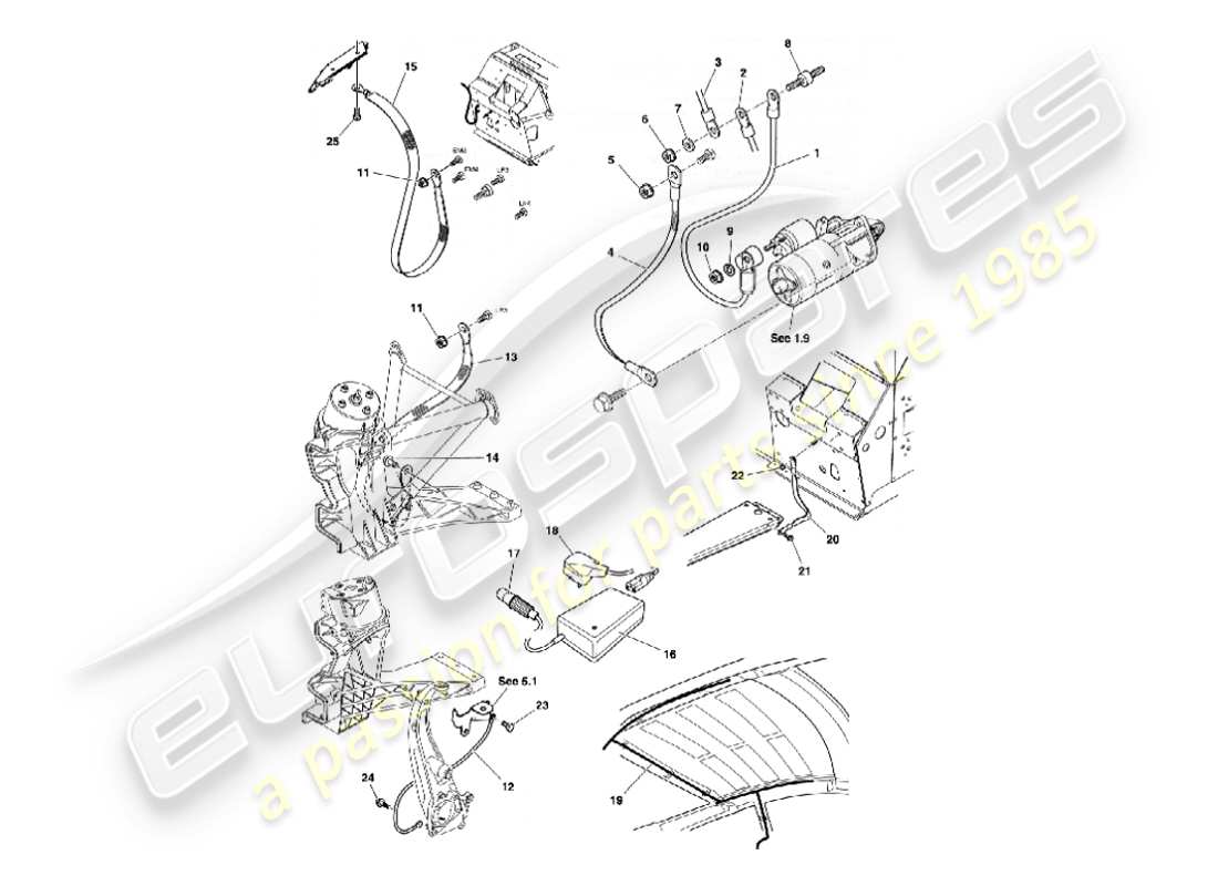 aston martin vanquish (2002) battery & cables part diagram