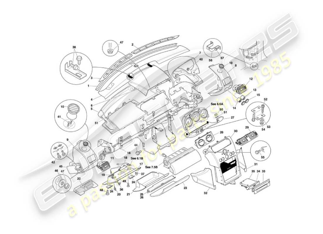aston martin vanquish (2003) fascia & trim parts diagram