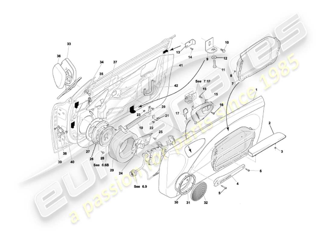 aston martin vanquish (2002) door casings & fittings part diagram