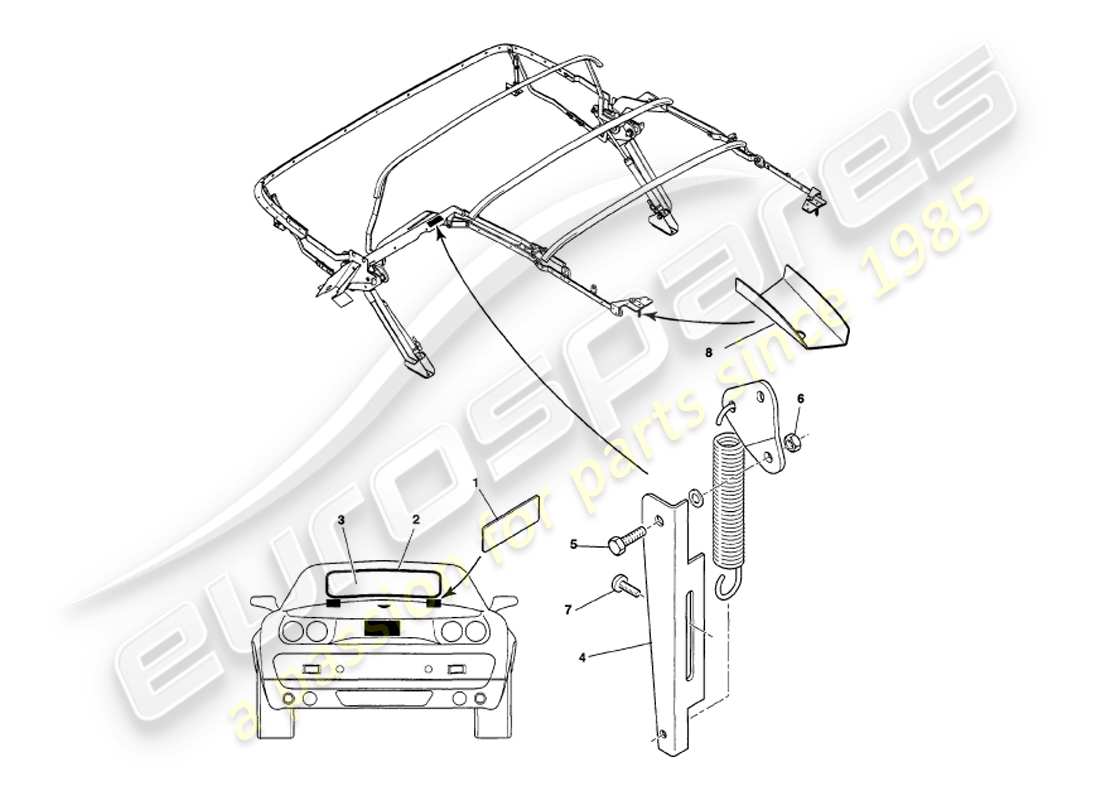 aston martin v8 volante (2000) hood assembly part diagram