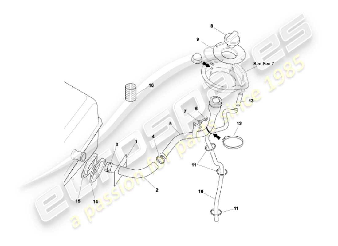 aston martin vanquish (2007) fuel filler pipe part diagram