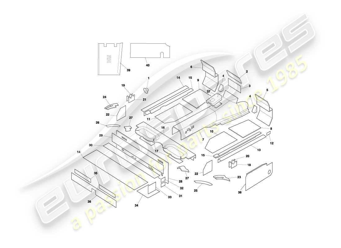 aston martin db7 vantage (2003) volante sound deadening part diagram