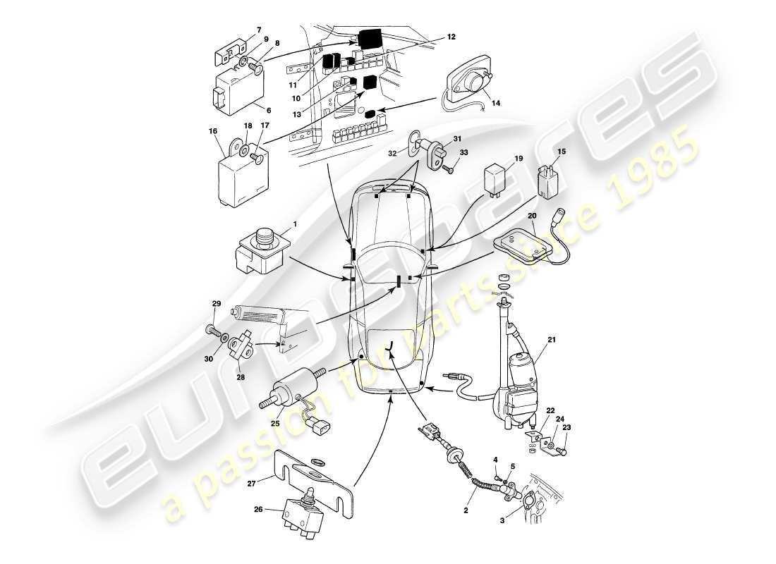 aston martin v8 coupe (2000) instruments & controls part diagram
