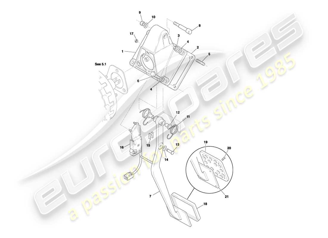 aston martin db7 vantage (1999) pedal gear, auto brake part diagram