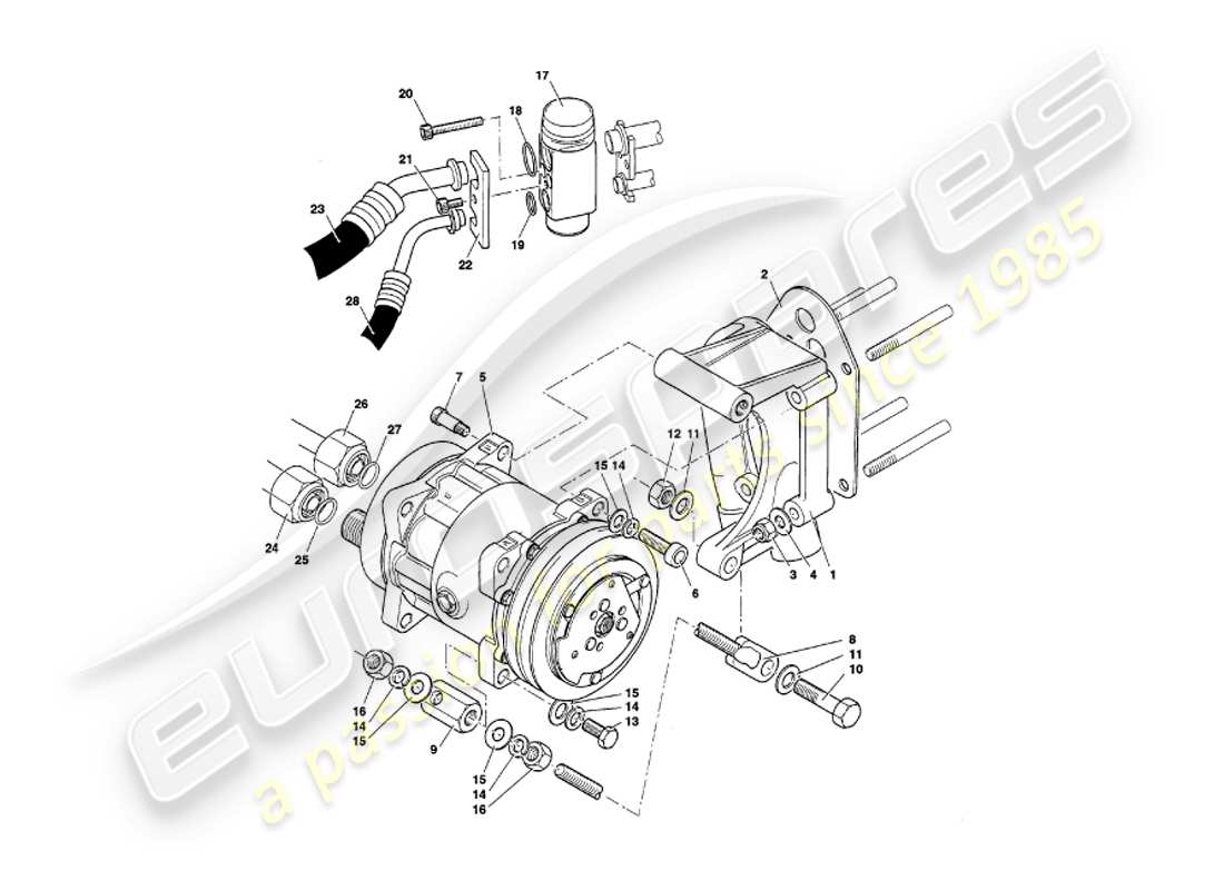 aston martin v8 volante (1997) engine compartment installation parts diagram