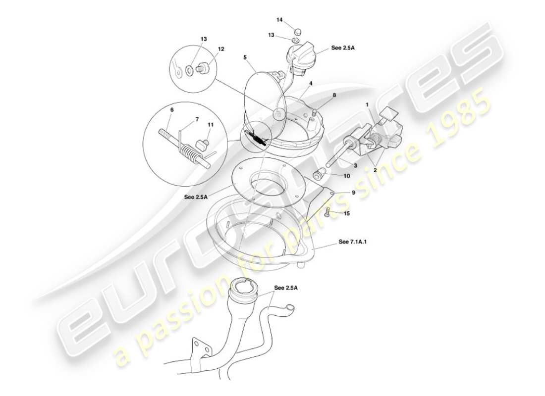 aston martin vanquish (2002) fuel flap mechanism part diagram