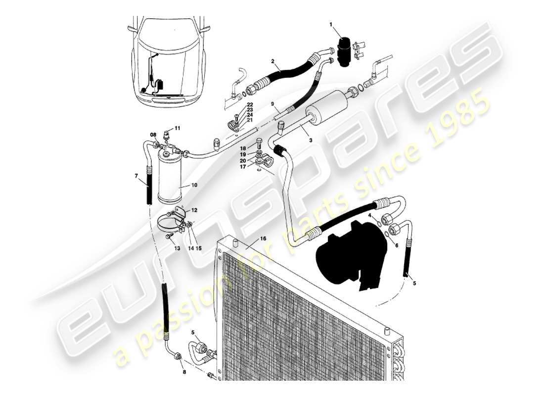 aston martin v8 volante (1998) engin compartment installation part diagram