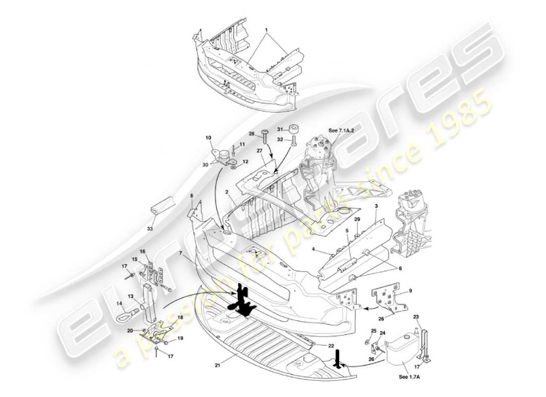 aston martin vanquish (2002) front impact structure part diagram