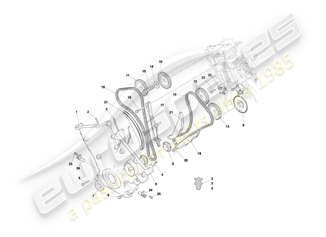 aston martin vanquish (2004) front cover, chains & sprockets part diagram