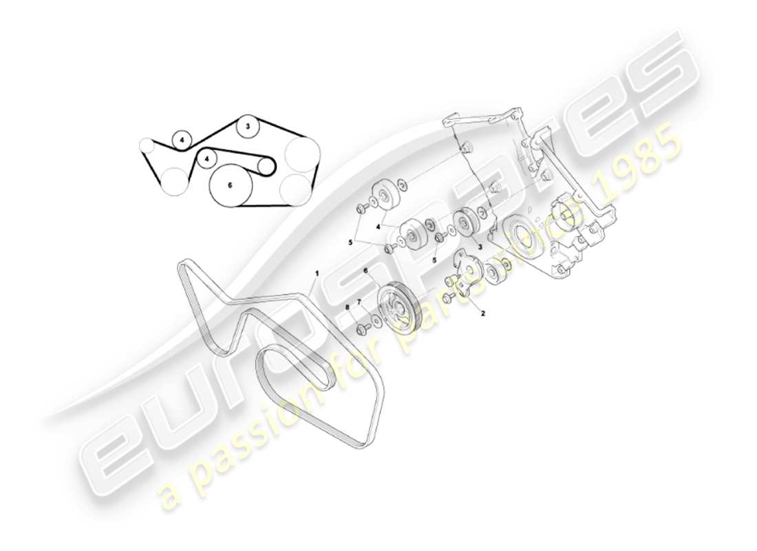 aston martin vanquish (2004) drive belts, tensioner & pulleys part diagram
