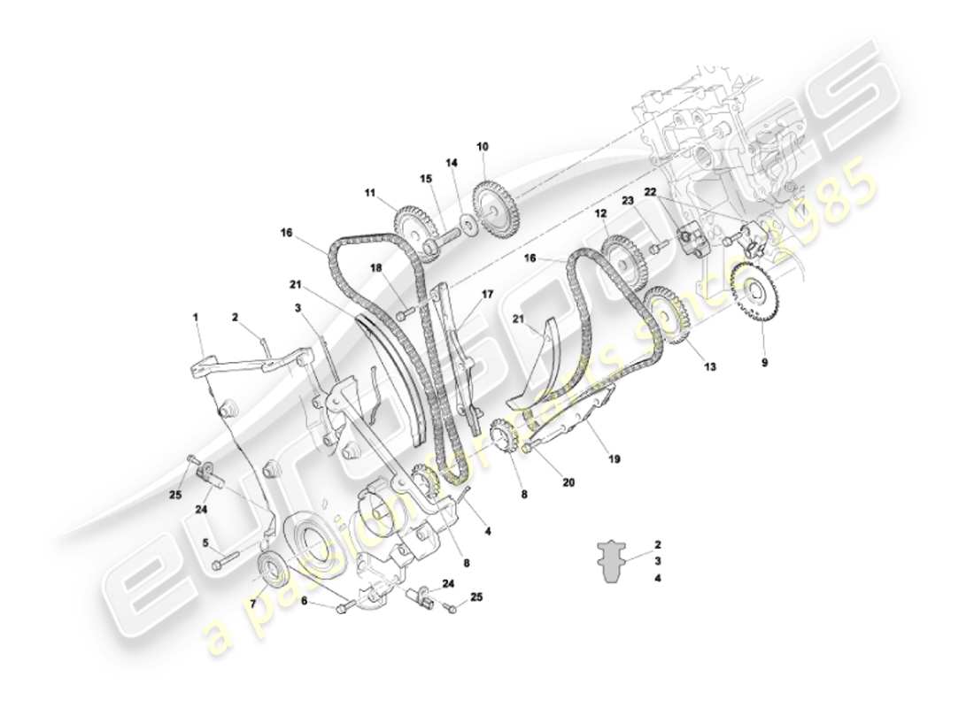 aston martin vanquish (2003) front cover, chains & sprockets parts diagram