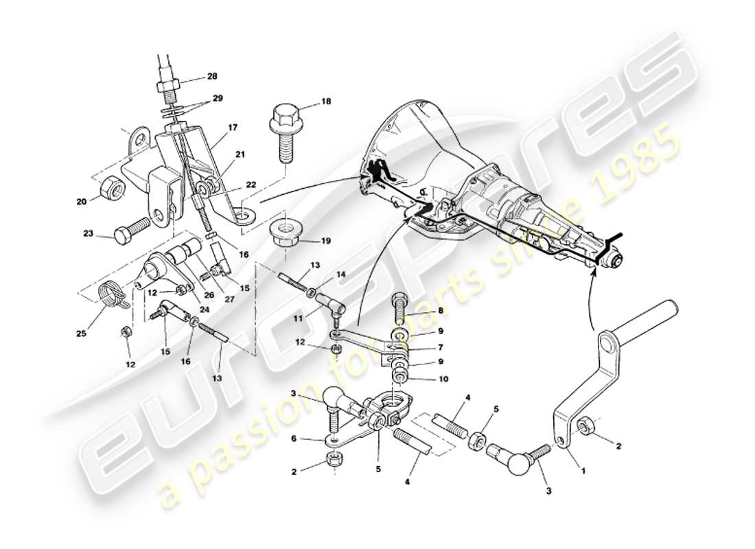 aston martin v8 volante (2000) gearbox linkage part diagram