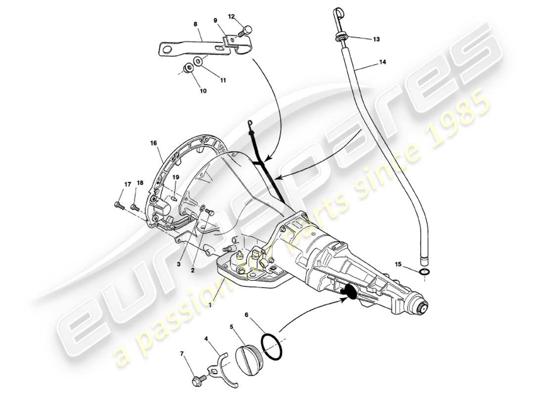 aston martin v8 volante (1999) four speed gearbox part diagram