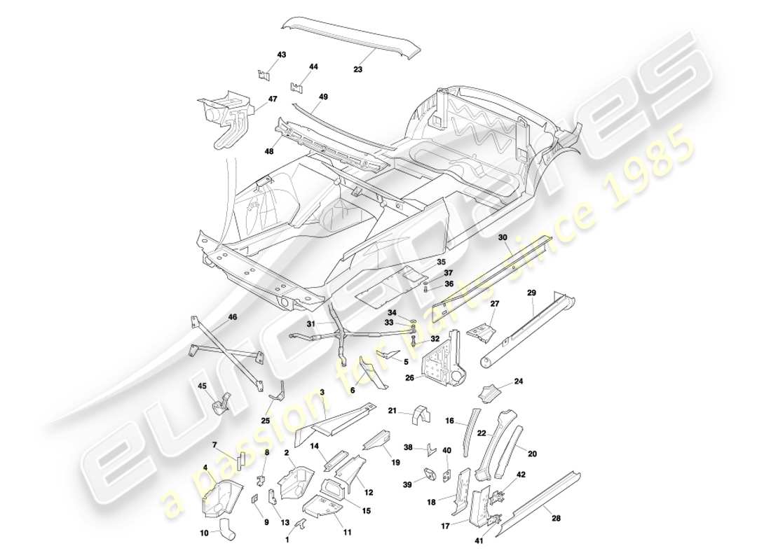 aston martin db7 vantage (2002) front end panels, volante part diagram
