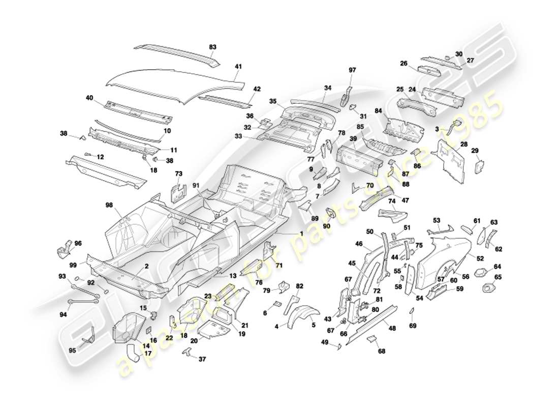 aston martin db7 vantage (2002) body panels, coupe part diagram