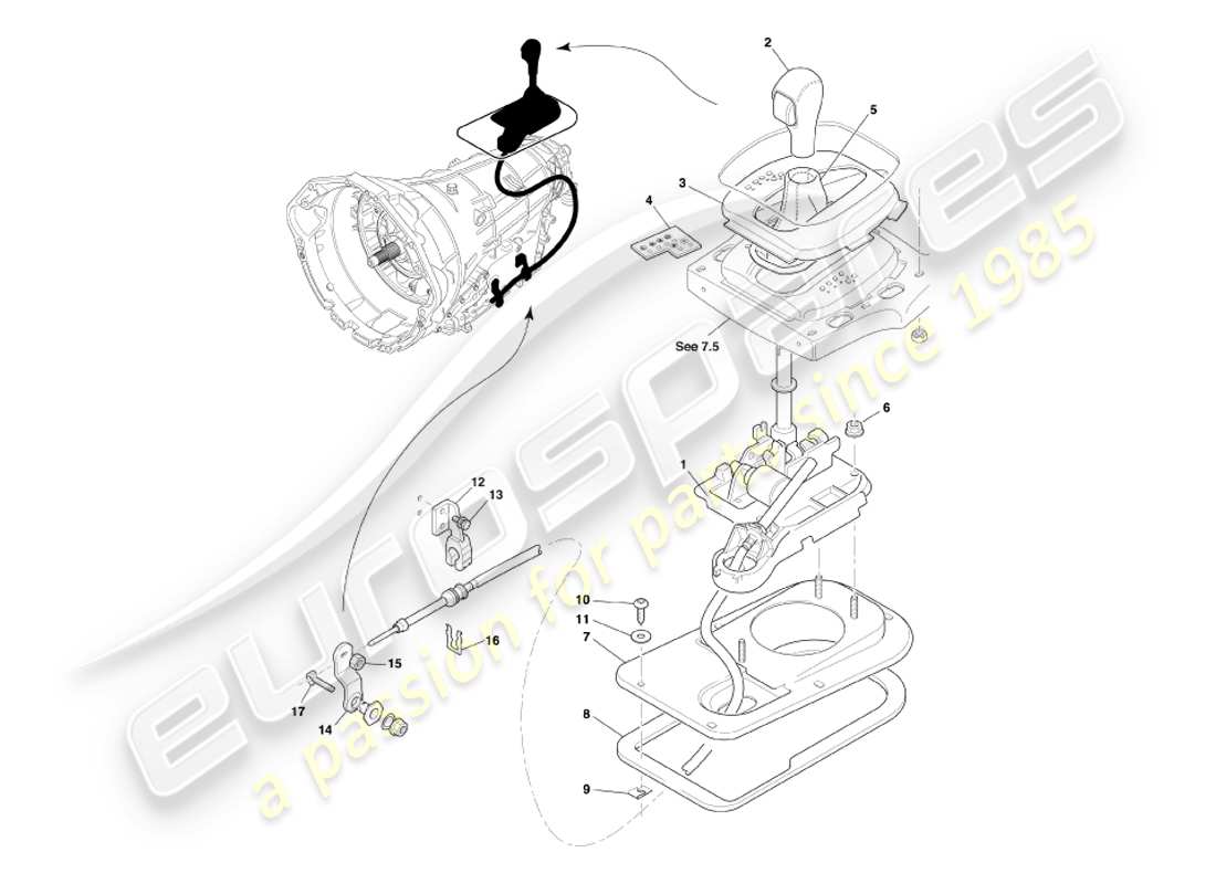 aston martin db7 vantage (2003) touchtronic transmission, gear selector assy part diagram