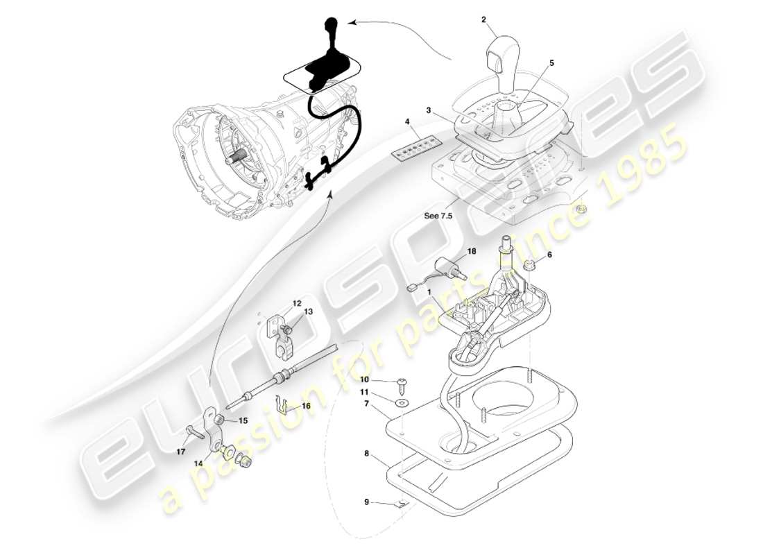 aston martin db7 vantage (2003) automatic transmission, gear selector assy part diagram