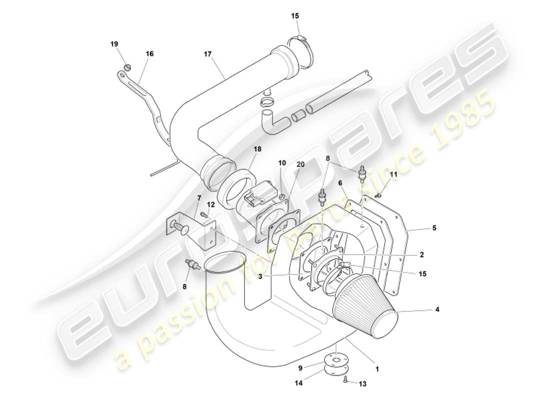 aston martin db7 vantage (2002) air filter & maf sensor part diagram