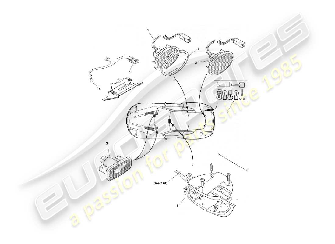 aston martin vanquish (2003) interior lamps & bulbs parts diagram