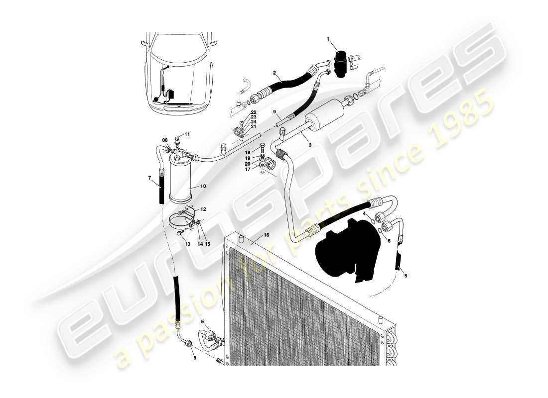 aston martin v8 coupe (1999) engine compartment installation parts diagram