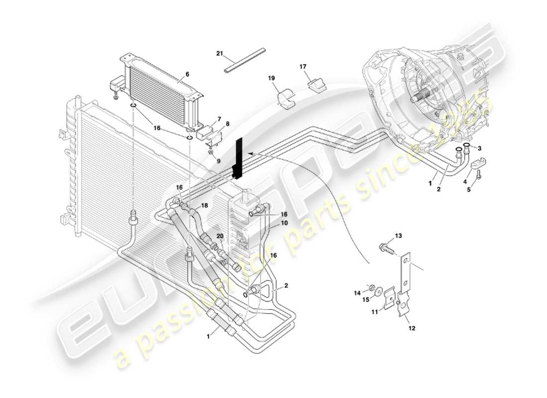aston martin db7 vantage (2002) automatic transmission, gearbox cooling part diagram