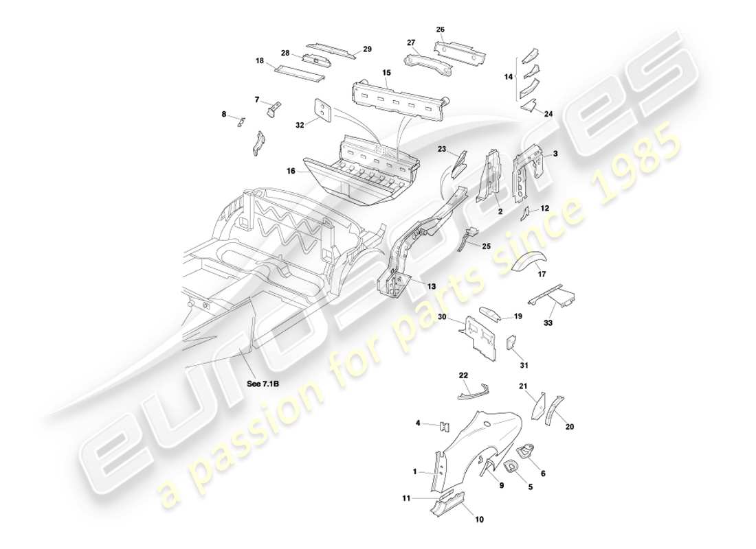 aston martin db7 vantage (2003) rear end panels, volante part diagram