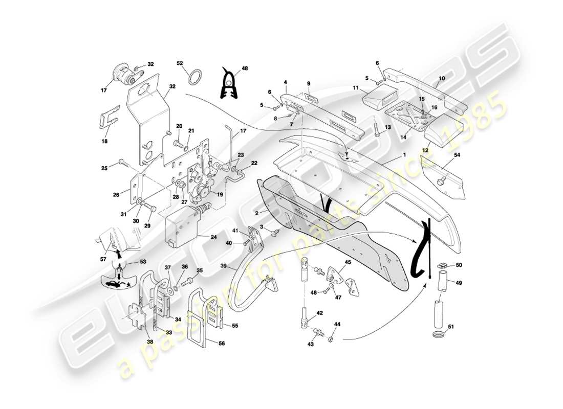 aston martin db7 vantage (2000) trunk lid part diagram